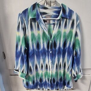 Chicos Shirt Womens Large Button Up Collared Blouse Casual Geometric